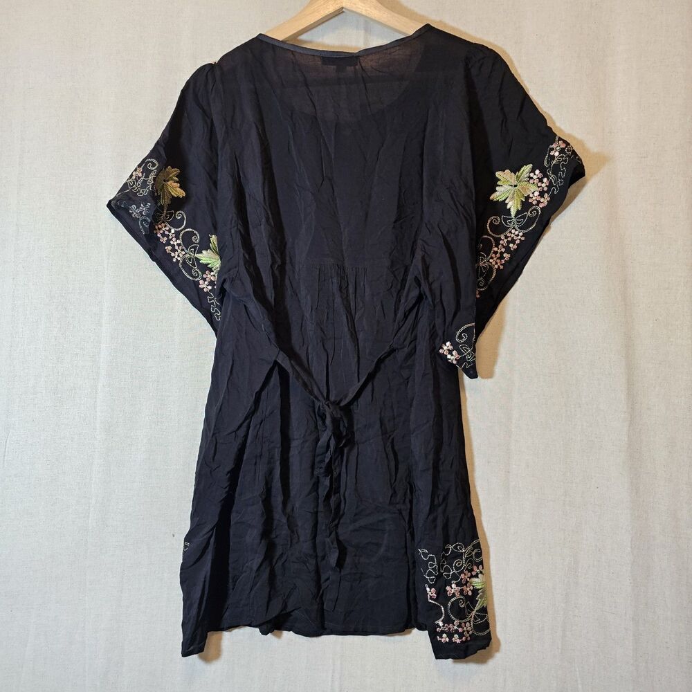Heavily Embroidered Black Mini Dress Tunic Mexican Beach Travel NWT Size Large - Picture 6 of 9